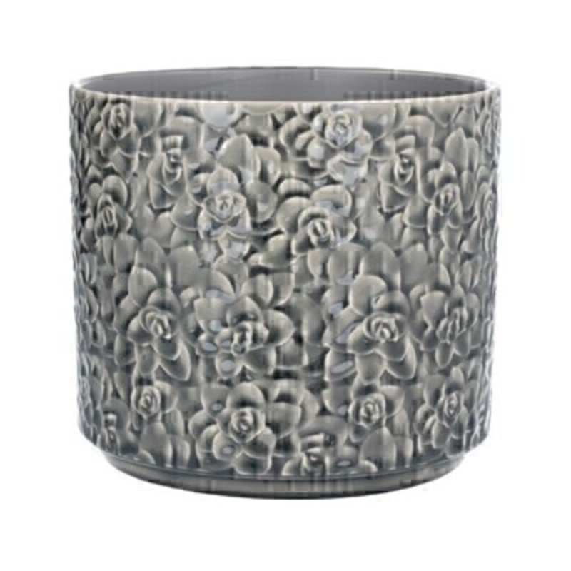 Large Grey ceramic pot cover with Succulent design by the designer Gisela Graham who designs really beautiful gifts for your home and garden. Suitable for an artifical or real plant. Great to show off your plants and would make an ideal gift for a gardener or someone who likes plants. Also comes available in other sizes. This is the Large pot cover.